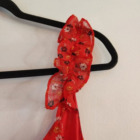 Madewell Ruffle-Strap Wrap Dress Red Midi Floral Print Summer Women's 6 - Picture 7 of 12